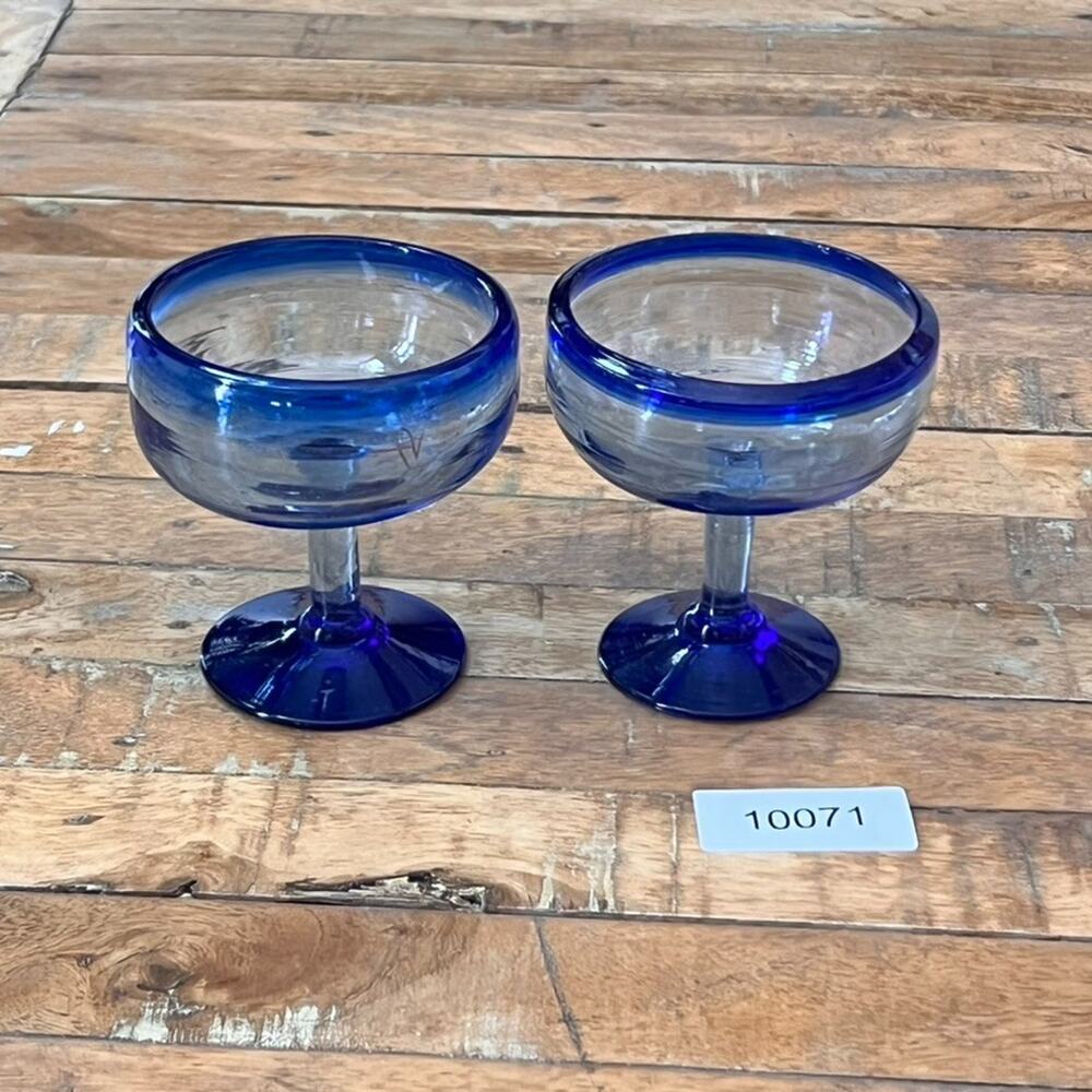 Mexican Margarita Blue Rim & Foot Glasses 4" Set of 2 - Picture 5 of 6